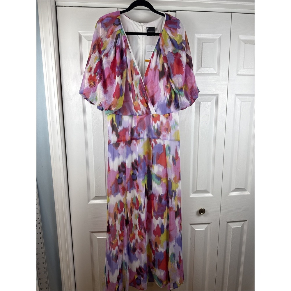 Maison Tara Waterfall of Colors Boho Chic A Line Maxi Dress Womens 16W NWT